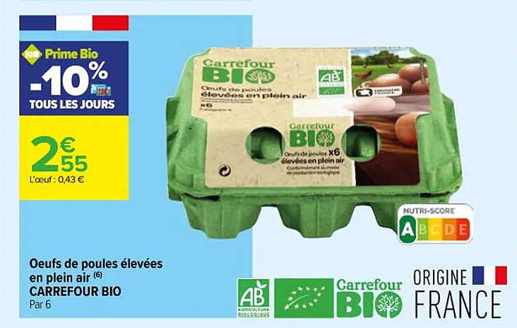 œufs de poules élevées en plein air carrefour bio