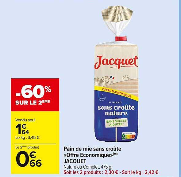pain de mie sans croûte «offre économique» jacquet