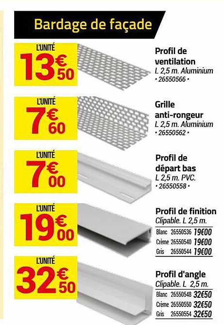profil de ventilation, grille anti-rongeur, profil de départ bas, profil de finition, profil d'angle