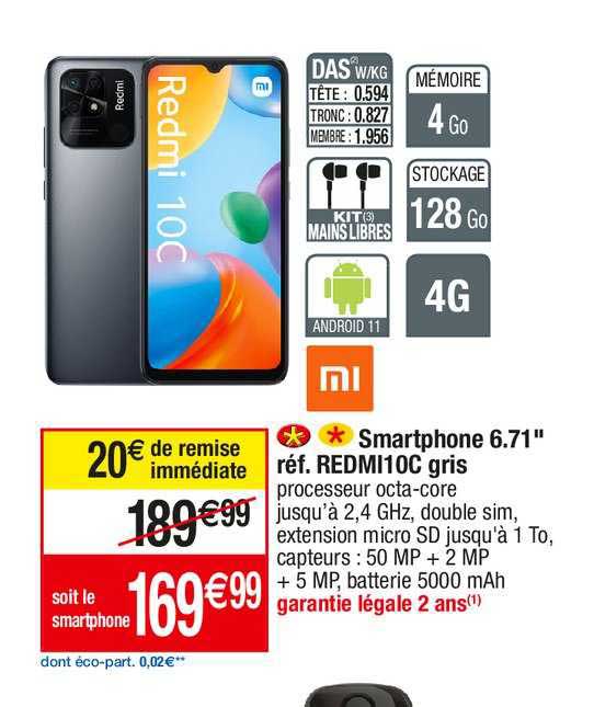 smartphone 5.71" redmi 10c gris xiaomi