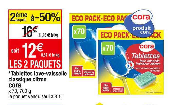 tablettes lave-vaisselle classique citron cora