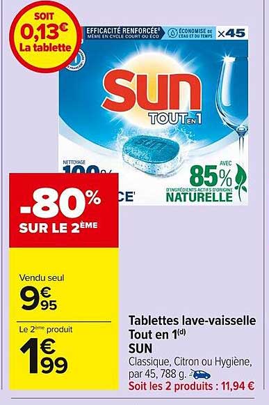 tablettes lave-vaisselle tout en 1 sun