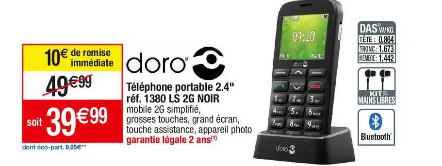téléphone portable 2.4" 1380 ls 2g noir doro