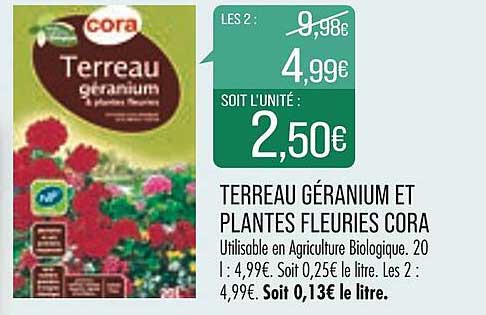 terreau géranium et plantes fleuries cora