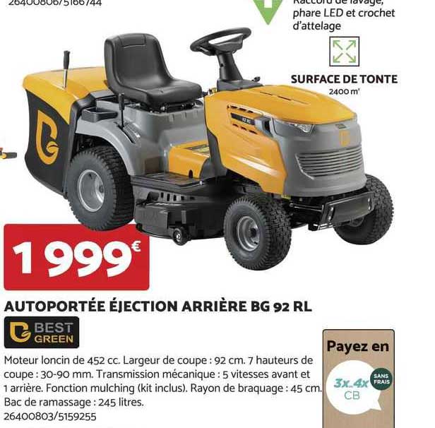 autoportée éjection arrière bg 92 rl best green