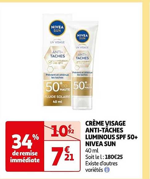 crème visage anti-tâches luminous 50+ nivea sun