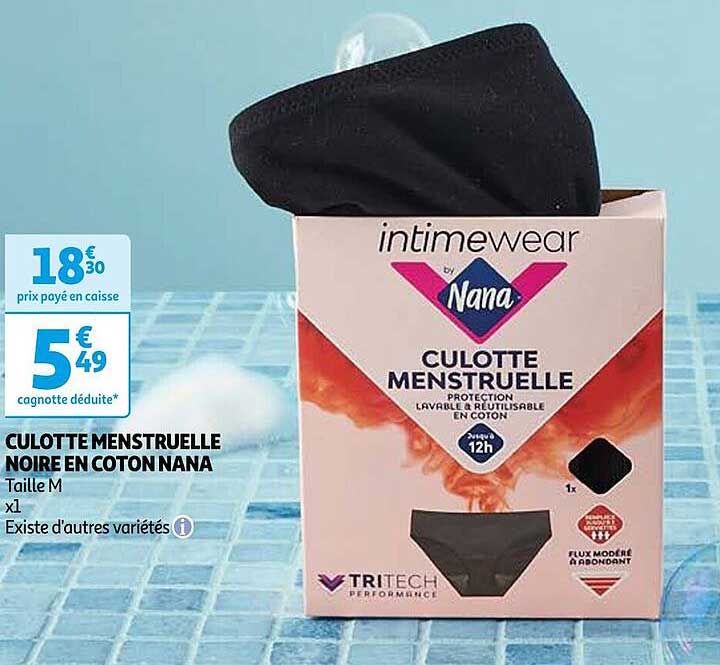 Culotte Menstruelle Noire En Coton Nana