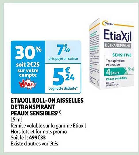 extiaxil roll-on aisselles detranspriant peaux sensibles