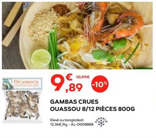 gambas crues ouassou 8/12 pièces 800g