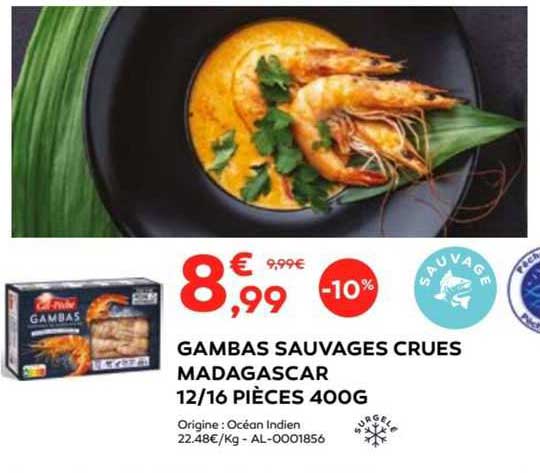 gambas sauvages crues madagascar 12/16 pièces 400g