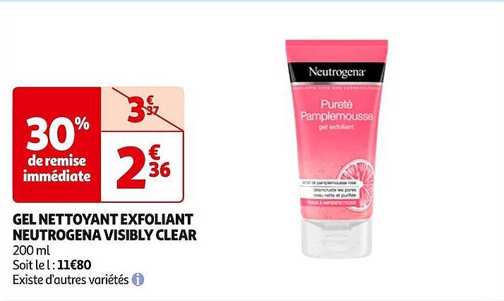 gel nettoyant exfoliant neutrogena visibly clear