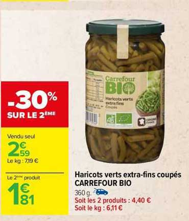 haricots verts extra-fins coupés carrefour bio