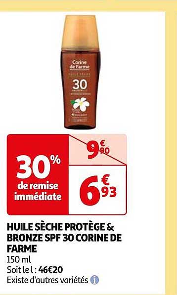 huile sèche protège bronze spf 30 corine de farme