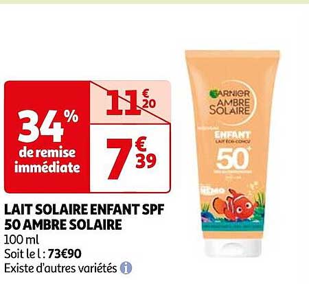 lait solaire enfant spf 50 ambre solaire