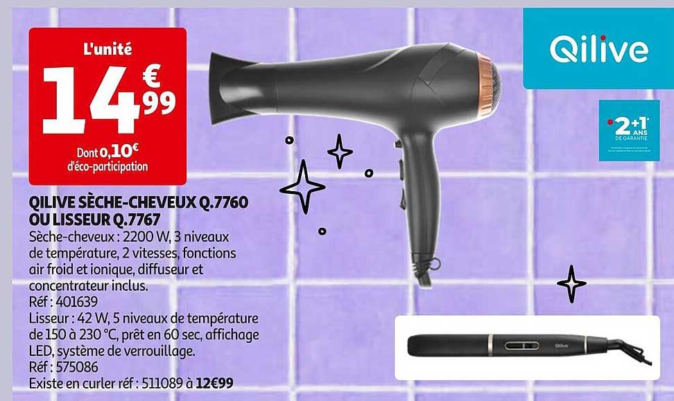 qilive sèche-cheveux q.7760 ou lisseur q.7767