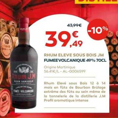 rhum élevé sous bois jm fumée volcanique 49%