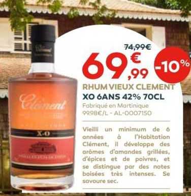 rhum vieux clément xo 6ans 42% 70cl