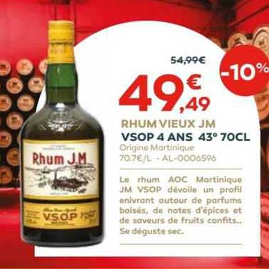 rhum vieux jm vsop 4 ans 43° 70cl