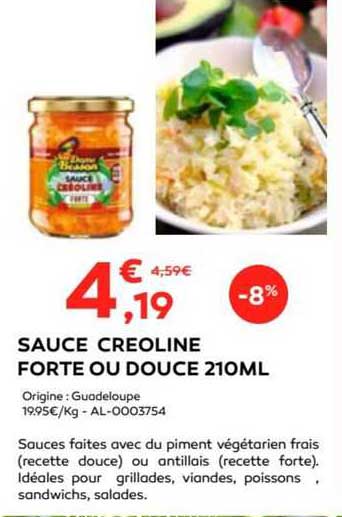 sauce creoline forte ou douce 210ml