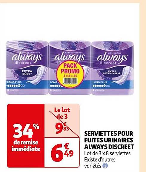 serviettes pour fuites urinaires always discreet