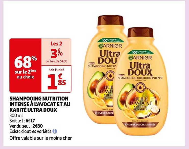 shampooing nutrition intense à l'avocat et au karité ultra doux