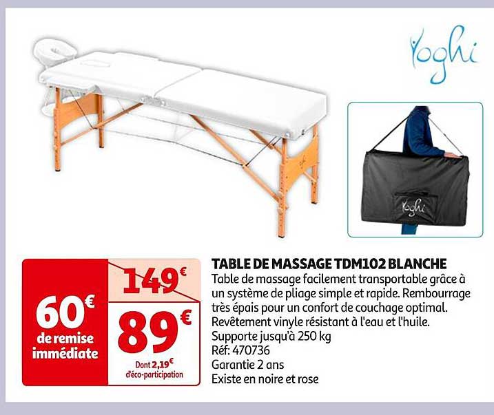 table de massage tdm102 blanche yoghi