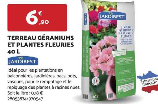terreau géraniums et plantes fleuries 40l jardibest