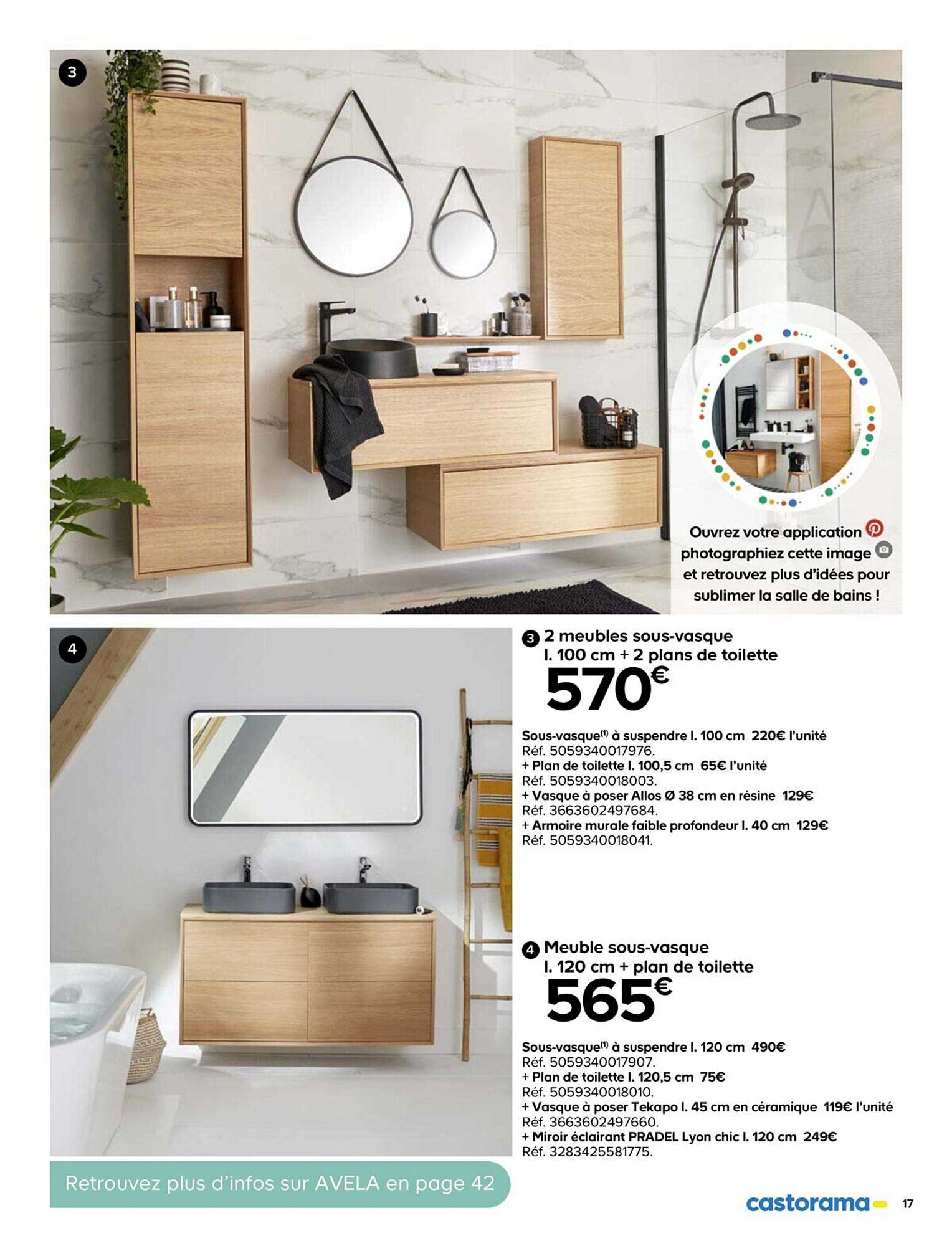 2 meubles sous-vasque l. 100 cm + 2 plans de toilette meuble sous-vasque