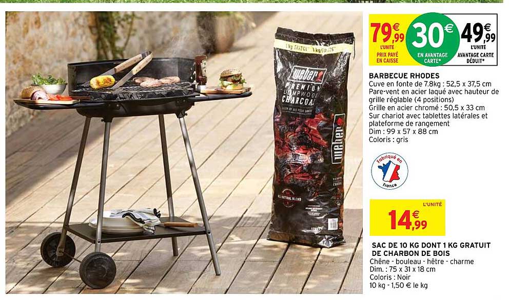 barbecue rhodes, sac de 10 kg dont 1 kg gratuit de charbon de bois
