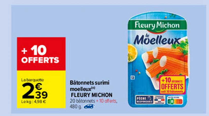 bâtonnets surimi moelleux fleury michon +10 offerts