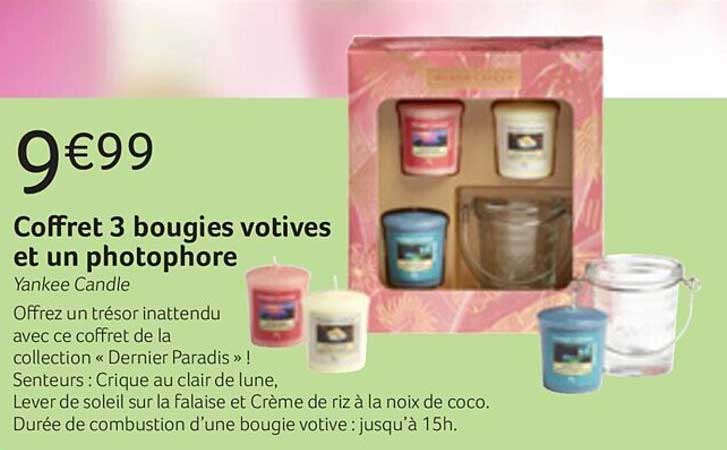 coffret 3 bougies votives et un photophore