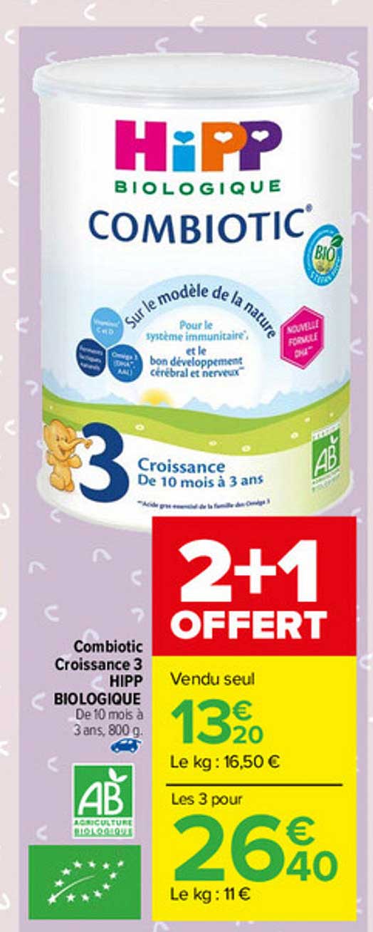 Combiotic Croissance 3 Hipp Biologique 2+1 Offert