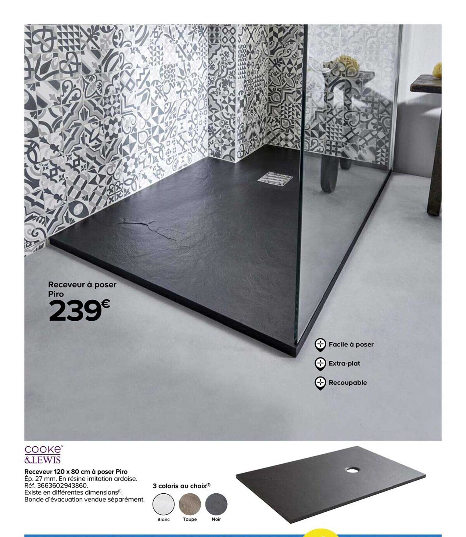 cooke&lewis receveur 120x80 cm à poser pro