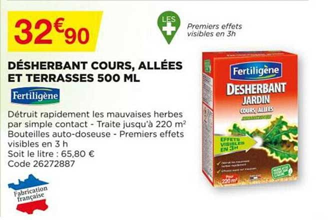 désherbant cours allées et terrasses 500 ml fertiligène