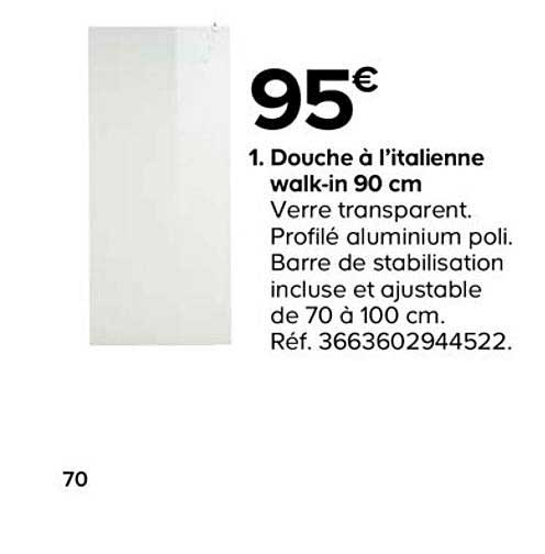 douche à l'italienne walk-in 90 cm