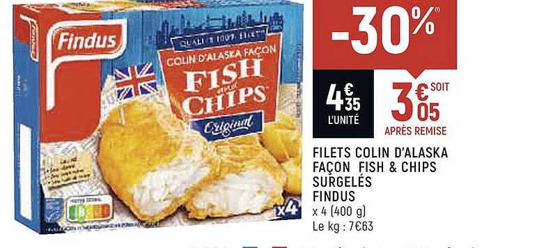 filets colin d'alaska facon fish & chips surgeles findus