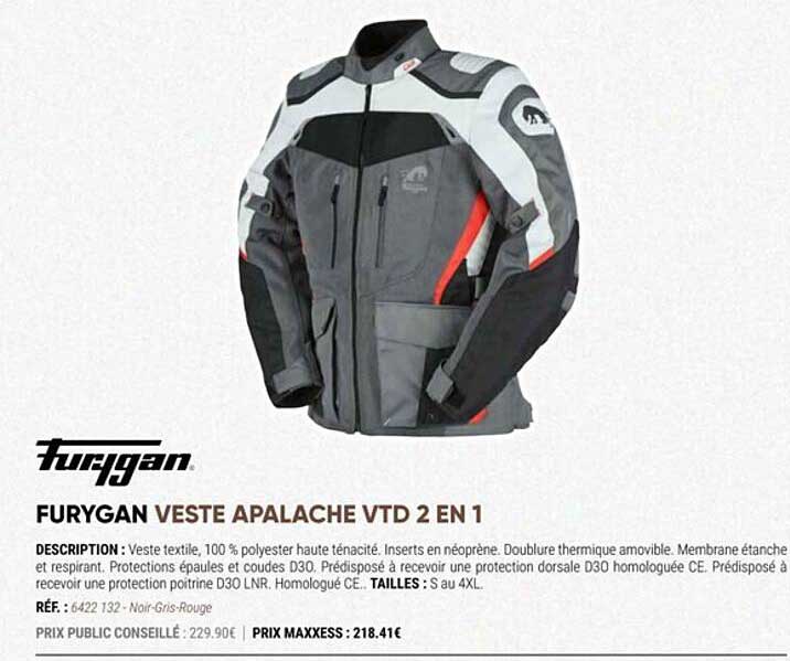 furygan veste apalache vtd 2 en 1
