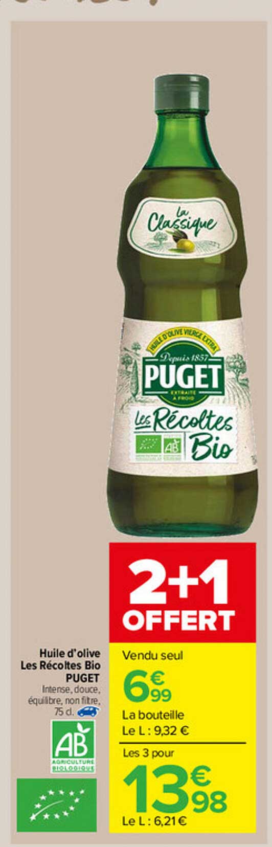 huile d'olive les récoltes bio puget 2+1 offert