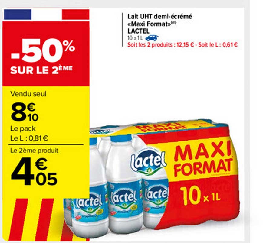 Lait Uht Demi-écrémé "maxi Format" Lactel -50% Sur Le 2ème