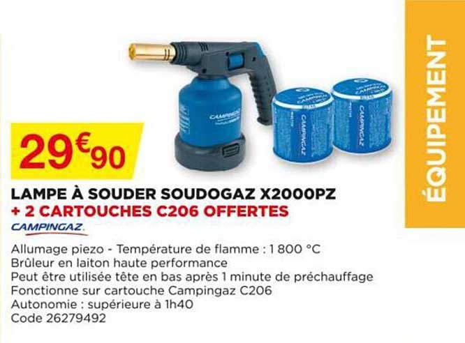lampe à souder soudogaz x2000pz + 2 cartouches c206 offertes campingaz