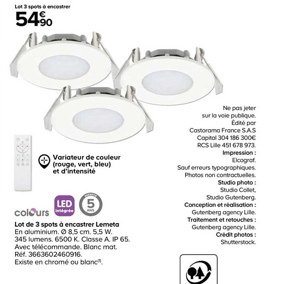 lot de 3 spots à encaster lemeta colours