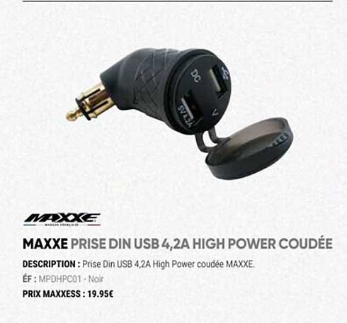 maxxe prise din usb 4,2a high power coudée