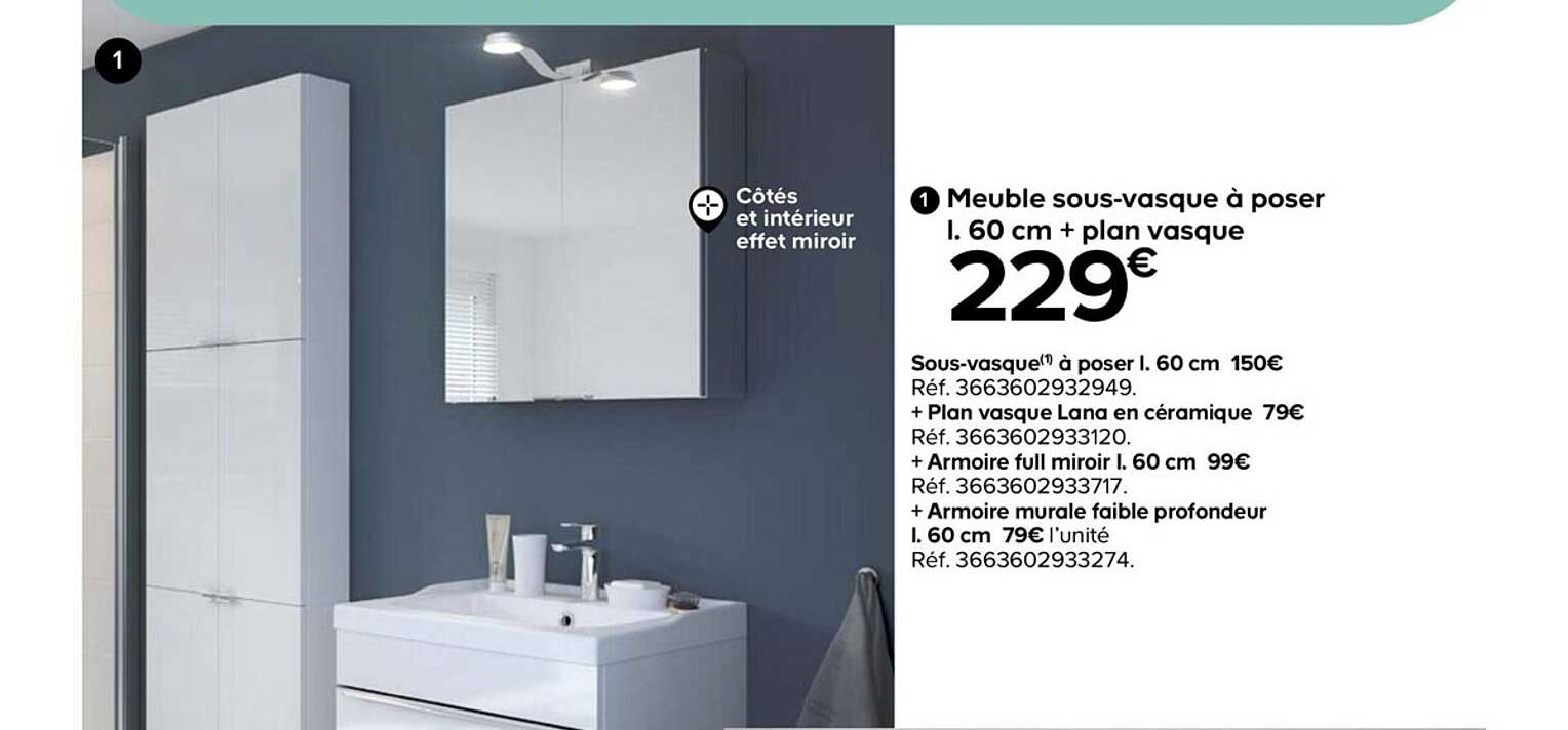 meuble sous-vasque à poser l. 60 cm + plan vasque