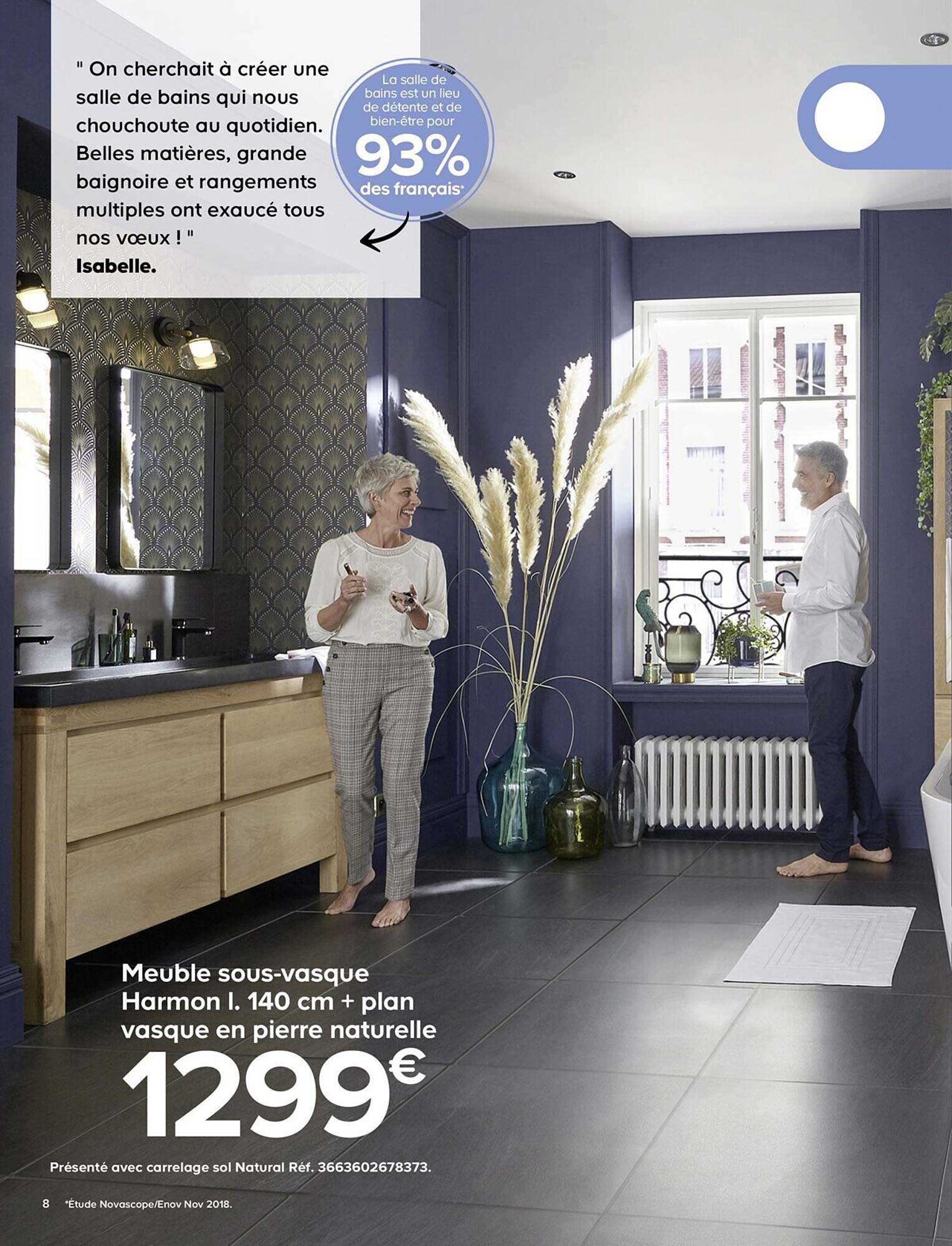 meuble sous-vasque harmon l. 140 cm + plan vasque en pierre naturelle