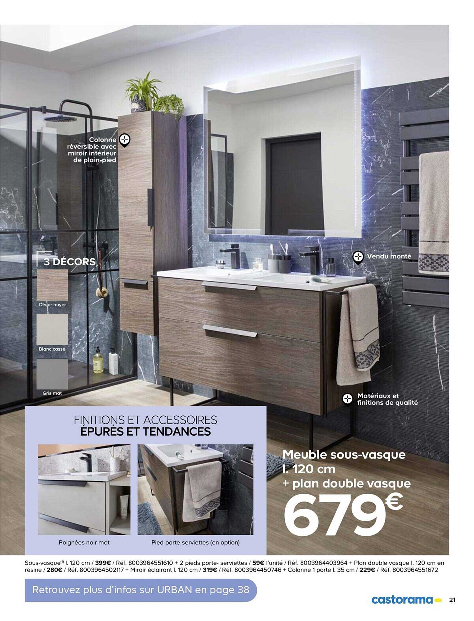 meuble sous-vasque l. 120 cm + plan double vasque