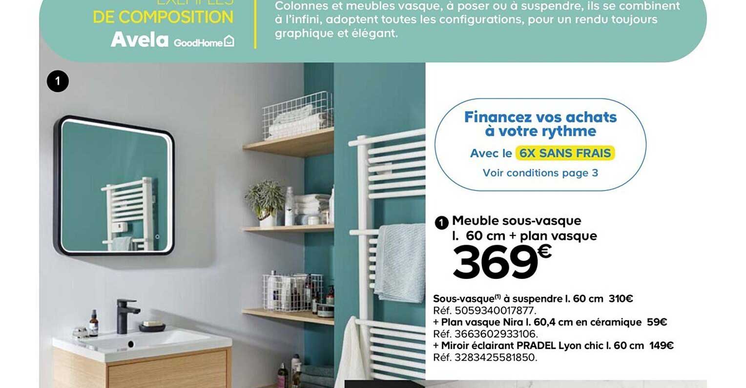 meuble sous-vasque l. 60 cm + plan vasque