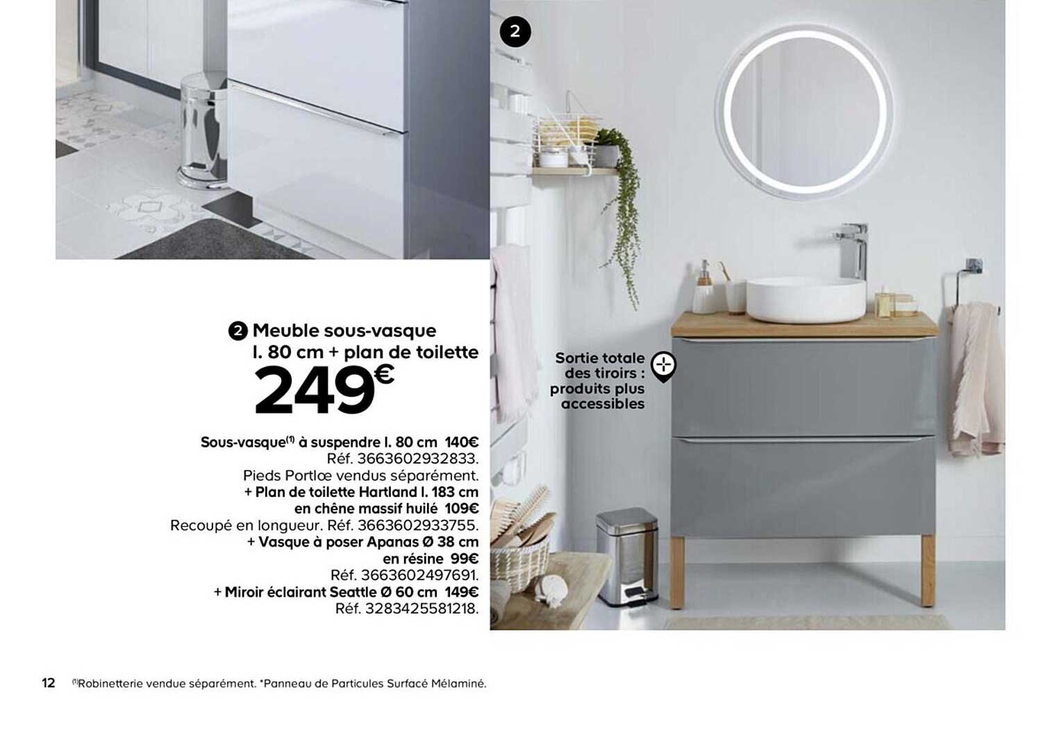 meuble sous-vasque l. 80 cm + plan de toilette