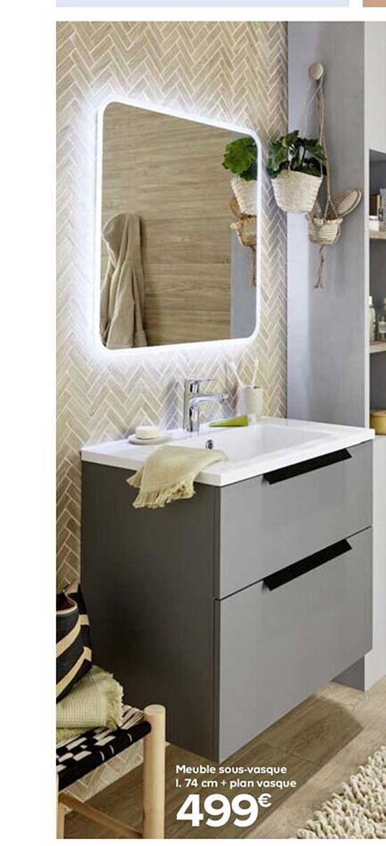 meuble sous-vasque l. 74 cm + plan vasque