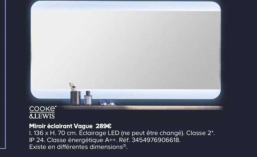 miroir éclairant vague cooke&lewis