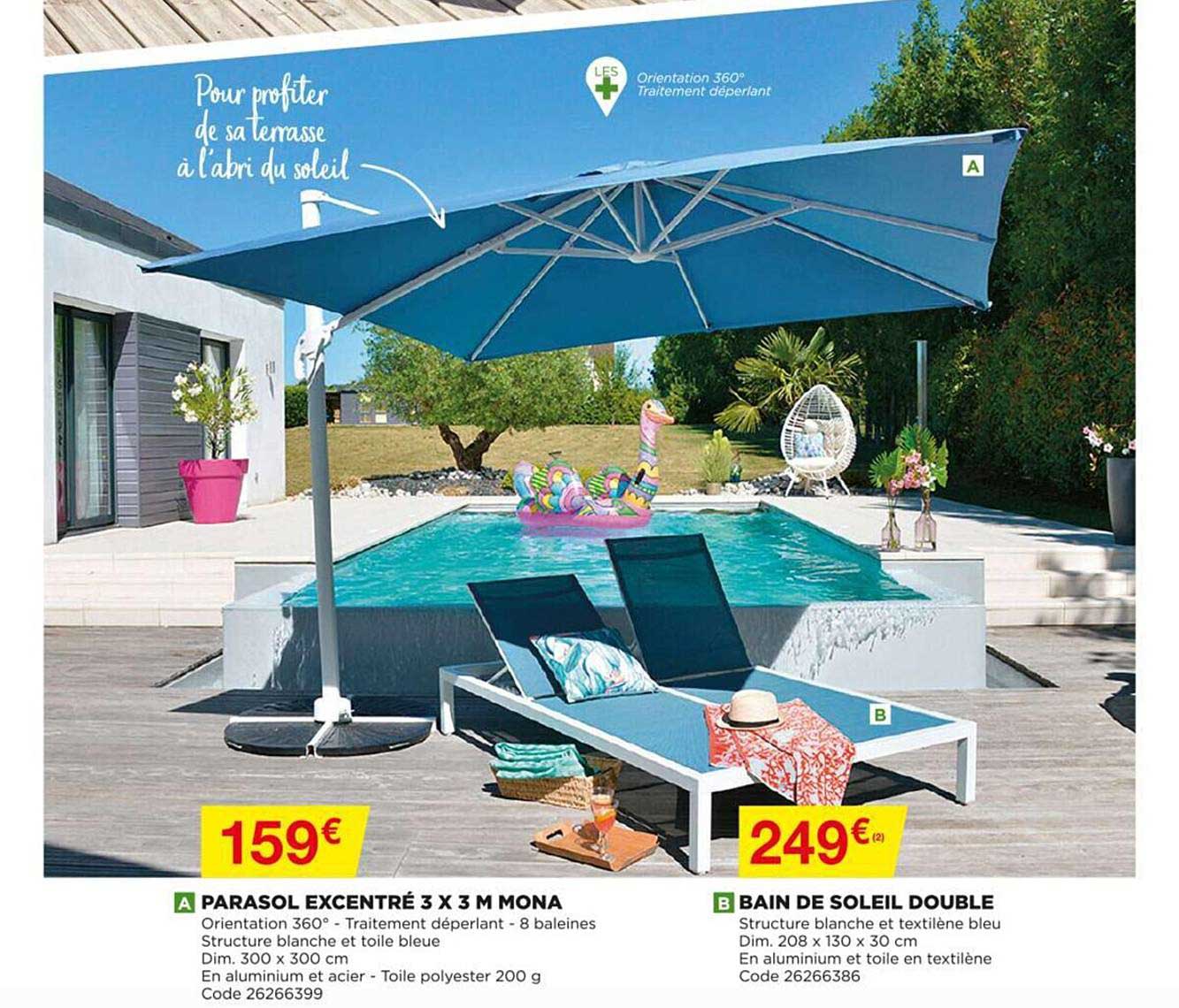 Parasol Excentré 3 X 3 M Mona Bain De Soleil Double